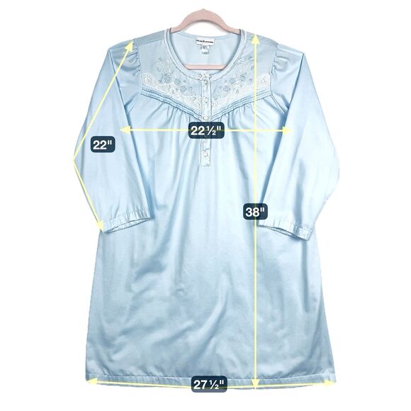 VTG Miss Elaine Blue Nightgown Sleepshirt Womens SZ L Embroidered Collar Retro - Picture 2 of 10